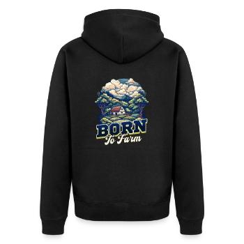 Landwirt, der auf dem Bauernhof geboren ist - Unisex Premium Bio Zip Hoodie - Schwarz - Hinten - Nico (187cm)