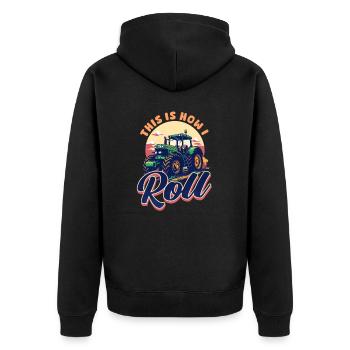 Farmer, so rolle ich - Unisex Premium Bio Zip Hoodie - Schwarz - Hinten - Nico (187cm)