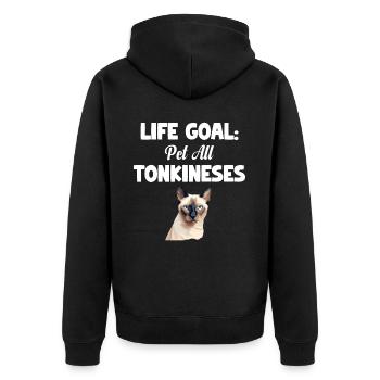 Lebensziel: Alle Tonkinesen Streicheln - Unisex Premium Bio Zip Hoodie - Schwarz - Hinten - Nico (187cm)