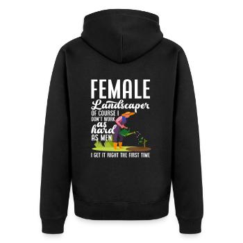 Landschaftsgärtner Frau - Unisex Premium Bio Zip Hoodie - Schwarz - Hinten - Nico (187cm)