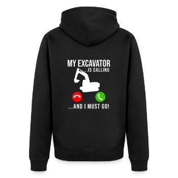 Baggerfahrer Baggerfahrer - Unisex Premium Bio Zip Hoodie - Schwarz - Hinten - Nico (187cm)