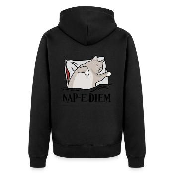 Tired Sleeping Cat Bed Nap Sleep - Unisex Premium Bio Zip Hoodie - Schwarz - Hinten - Nico (187cm)