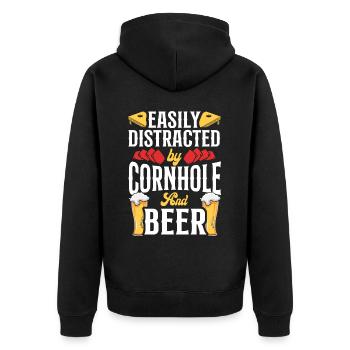 Cornhole Team Bean Bag Player - Unisex Premium Bio Zip Hoodie - Schwarz - Hinten - Nico (187cm)