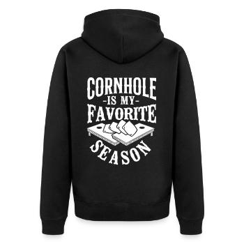 Cornhole Team Bean Bag Player - Unisex Premium Bio Zip Hoodie - Schwarz - Hinten - Nico (187cm)