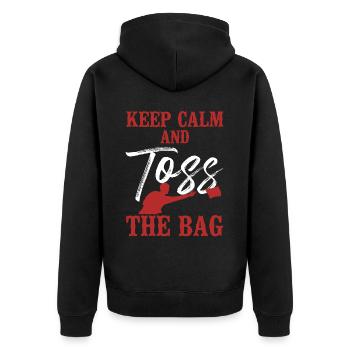 Cornhole Team Bean Bag Player - Unisex Premium Bio Zip Hoodie - Schwarz - Hinten - Nico (187cm)