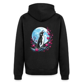 Pinguin Japan Cherry Blossom Moon - Unisex Premium Bio Zip Hoodie - Schwarz - Hinten - Nico (187cm)