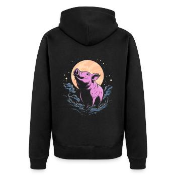 Pig Pig Farmer Moon Howling - Unisex Premium Organic Zip Hoodie - black - Back - Nico (187cm)