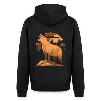 Capybara Wasserschwein Moon Howling - Unisex Premium Bio Zip Hoodie - Schwarz - Hinten - Nico (187cm)