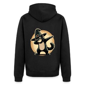 Dabbende Hexen Katze Dabbing Haustier Halloween - Unisex Premium Bio Zip Hoodie - Schwarz - Hinten - Nico (187cm)