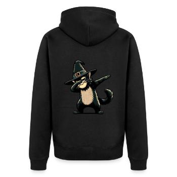 Dabbende Hexen Katze Lustiger Katzenliebhaber - Unisex Premium Bio Zip Hoodie - Schwarz - Hinten - Nico (187cm)
