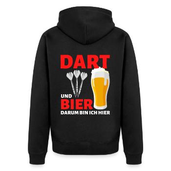 Dart Und Bier Darum Bin Ich Hier – Lustiger Dart - Unisex Premium Bio Zip Hoodie - Schwarz - Hinten - Nico (187cm)