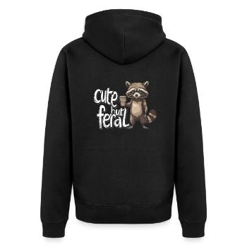 Cartoon Cute but feral Waschbär Kaffee Trinker - Unisex Premium Bio Zip Hoodie - Schwarz - Hinten - Nico (187cm)