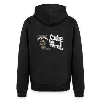 Wild und verrückt Waschbär Kaffee Trinker Cartoon - Unisex Premium Bio Zip Hoodie - Schwarz - Hinten - Nico (187cm)