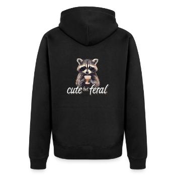 Kaffee Trinker Waschbär Cartoon - Cute but feral - Unisex Premium Bio Zip Hoodie - Schwarz - Hinten - Nico (187cm)