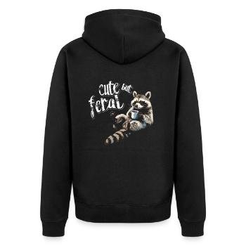 Niedlicher Waschbär Kaffee Trinker Cartoon - Unisex Premium Bio Zip Hoodie - Schwarz - Hinten - Nico (187cm)