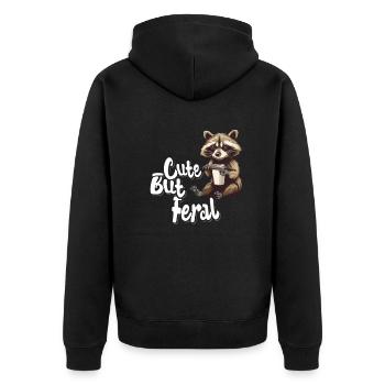 Cute but feral Kaffee Trinker Waschbär Cartoon - Unisex Premium Bio Zip Hoodie - Schwarz - Hinten - Nico (187cm)