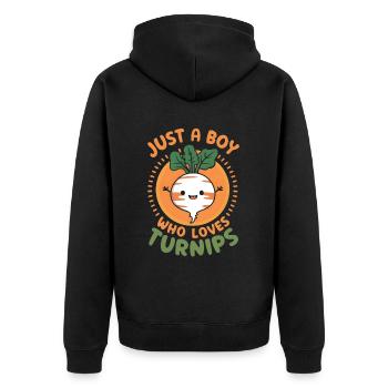 Vintage Rübe liebt Rübe Geschenk - Unisex Premium Bio Zip Hoodie - Schwarz - Hinten - Nico (187cm)