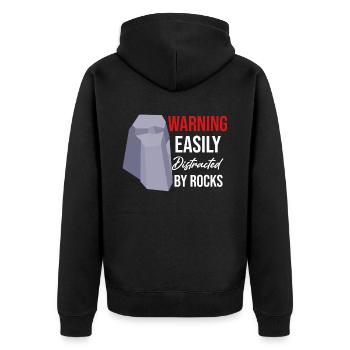 Warnung: Leicht Von Steinen Abgelenkt. Lustiger - Unisex Premium Bio Zip Hoodie - Schwarz - Hinten - Nico (187cm)