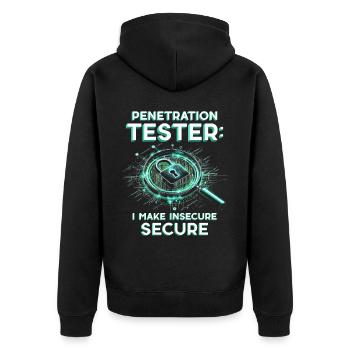 Penetrationstester Penetration Tester - Unisex Premium Bio Zip Hoodie - Schwarz - Hinten - Nico (187cm)