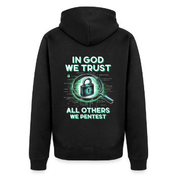 Penetrationstester - Unisex Premium Bio Zip Hoodie - Schwarz - Hinten - Nico (187cm)