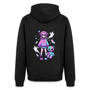 Pastel Goth Anime Girl With Teddy Bear Gothic - Unisex Premium Organic Zip Hoodie - black - Back - Nico (187cm)