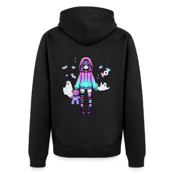 Pastell Goth Anime Girl Mit Teddybär Gotik - Unisex Premium Bio Zip Hoodie - Schwarz - Hinten - Nico (187cm)