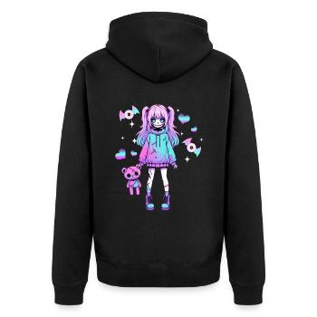 Pastell Goth Anime Girl Mit Teddybär Gotik - Unisex Premium Bio Zip Hoodie - Schwarz - Hinten - Nico (187cm)