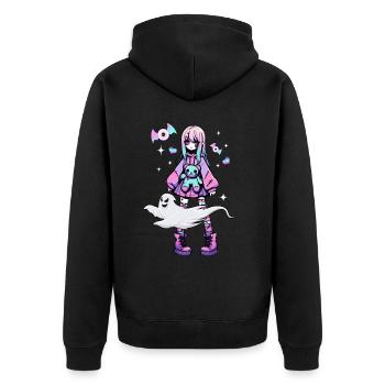 Pastell Goth Anime Girl Mit Teddybär Gotik - Unisex Premium Bio Zip Hoodie - Schwarz - Hinten - Nico (187cm)