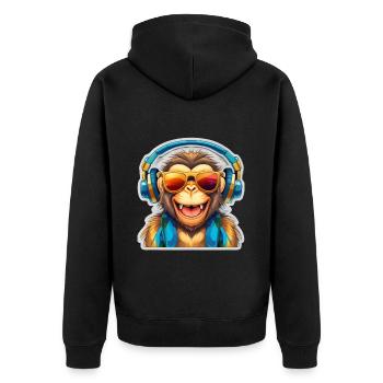 Singe cool avec des écouteurs et des lunettes de soleil - Veste à capuche bio Premium Unisexe - noir - Dos - Nico (187cm)