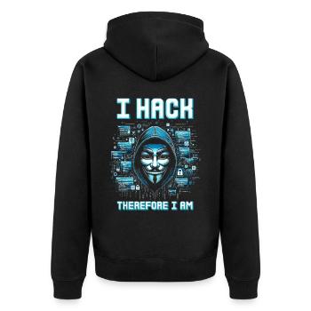 Penetrationstester I hack, therefore I am - Unisex Premium Organic Zip Hoodie - black - Back - Nico (187cm)