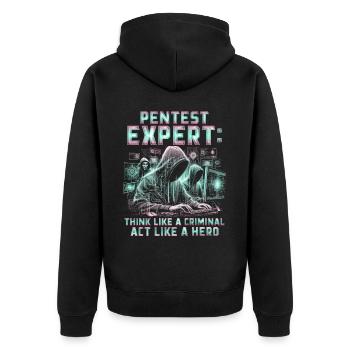 Penetrationstester Penetration Tester - Unisex Premium Bio Zip Hoodie - Schwarz - Hinten - Nico (187cm)