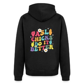 ASL Teacher American Sign Language - Unisex Premium Organic Zip Hoodie - black - Back - Nico (187cm)