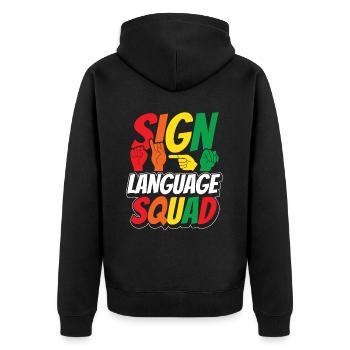 Professeur d’ASL Langue des signes américaine - Veste à capuche bio Premium Unisexe - noir - Dos - Nico (187cm)