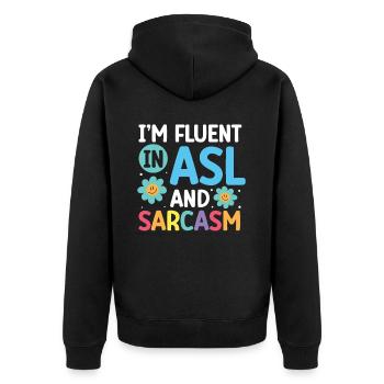 Asl-lehrer Amerikanische Zeichensprache - Unisex Premium Bio Zip Hoodie - Schwarz - Hinten - Nico (187cm)
