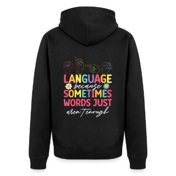 Professeur d’ASL Langue des signes américaine - Veste à capuche bio Premium Unisexe - noir - Dos - Nico (187cm)