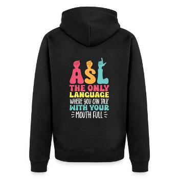 Asl-lehrer Amerikanische Zeichensprache - Unisex Premium Bio Zip Hoodie - Schwarz - Hinten - Nico (187cm)