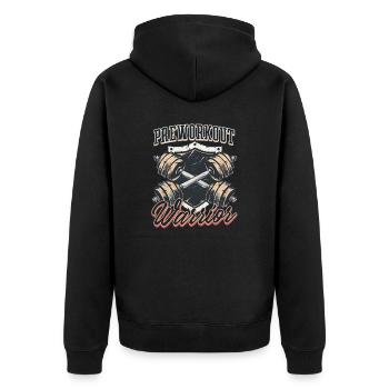 Pre Workout Preworkout Warrior - Unisex Premium Bio Zip Hoodie - Schwarz - Hinten - Nico (187cm)