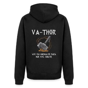 VA-THOR Für den coolsten Papa Episch und Humorvoll - Unisex Premium Bio Zip Hoodie - Schwarz - Hinten - Nico (187cm)