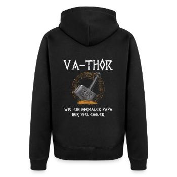 VA-THOR Für den coolsten Papa Episch und Humorvoll - Unisex Premium Bio Zip Hoodie - Schwarz - Hinten - Nico (187cm)