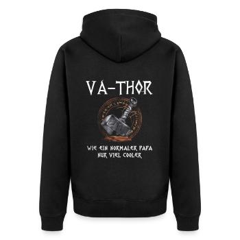 VA-THOR Für den coolsten Papa Episch und Humorvoll - Unisex Premium Bio Zip Hoodie - Schwarz - Hinten - Nico (187cm)