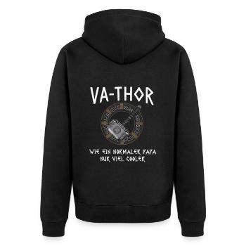 VA-THOR Für den coolsten Papa Episch und Humorvoll - Unisex Premium Bio Zip Hoodie - Schwarz - Hinten - Nico (187cm)