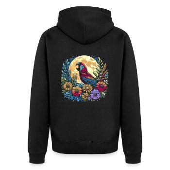 Parrot Wild Flowers Floral Moon - Unisex Premium Organic Zip Hoodie - black - Back - Nico (187cm)