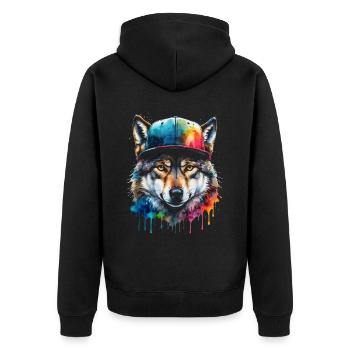 Casquette Wolf Snapback Imprimé de design animal coloré - Veste à capuche bio Premium Unisexe - noir - Dos - Nico (187cm)