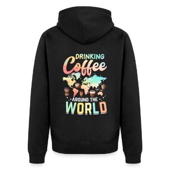 Boire du café dans le monde entier - Veste à capuche bio Premium Unisexe - noir - Dos - Nico (187cm)