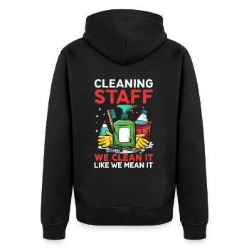 Cleaning Staff - Unisex Premium Organic Zip Hoodie - black - Back - Nico (187cm)