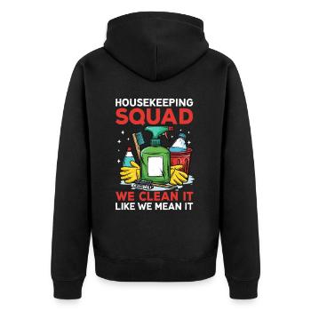 Housekeeping Squad - Unisex Premium Bio Zip Hoodie - Schwarz - Hinten - Nico (187cm)