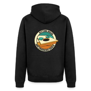 Löcher treffen und Seelenbretter zerquetschen Sitzsack - Unisex Premium Bio Zip Hoodie - Schwarz - Hinten - Nico (187cm)