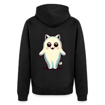 Niedliche Geister Katze Kawaii Geist Haustier - Unisex Premium Bio Zip Hoodie - Schwarz - Hinten - Nico (187cm)