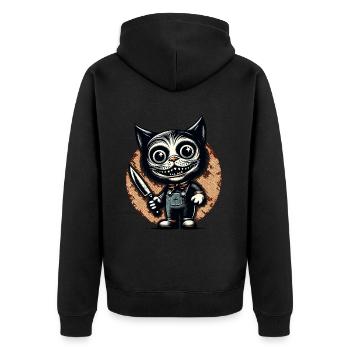 Creepy Cat Psycho Pet Halloween Decoration - Unisex Premium Organic Zip Hoodie - black - Back - Nico (187cm)