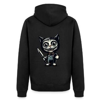 Creepy Cat Psycho Pet Halloween Decoration - Unisex Premium Organic Zip Hoodie - black - Back - Nico (187cm)